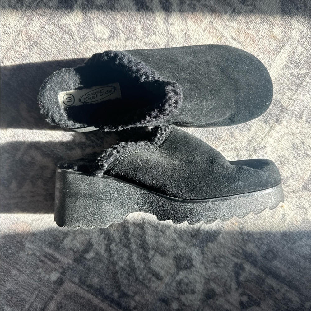 Women's Black Suede Platform Mules